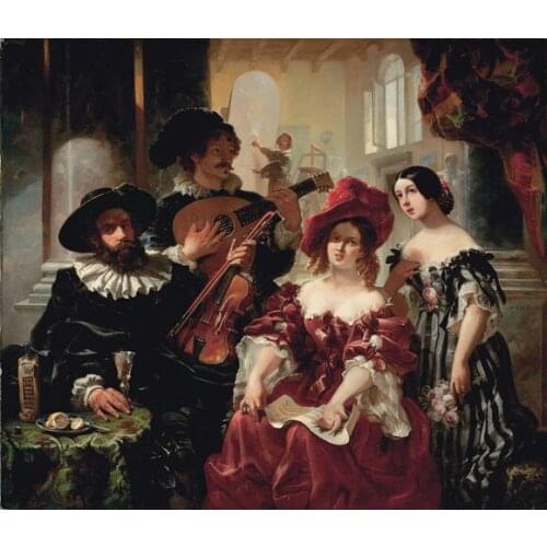 Free shipping classical court figures girl canvas prints violin music oil painting printed on canvas wall art decoration picture