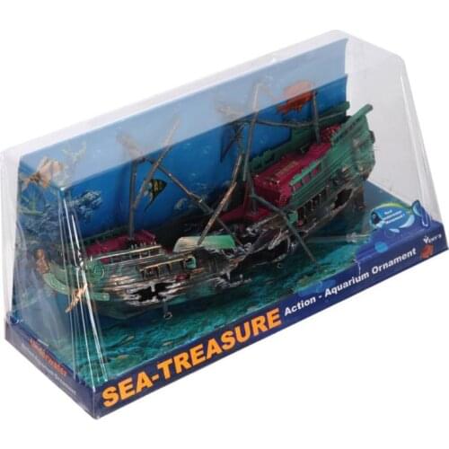 24*12cm Large Aquarium Decoration Boat Plastic Aquarium Ship Air Split Shipwreck Fish Tank Decoration Wreck Sunk Suppliers Tool