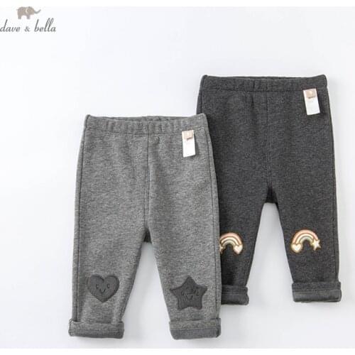 DBJ19690 dave bella winter baby girls fashion cartoon pants children full length kids girl pants infant toddler trousers
