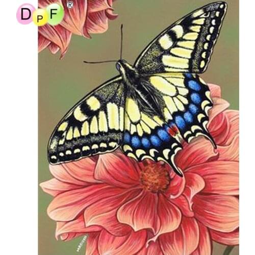 DPF 5D Round full Diamond Embroidery Needlework pink flower butterfly Diamond painting Cross Stitch diamond Mosaic decor crafts