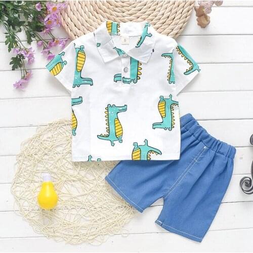 Children Boys Summer Clothing Set Kids Boys Cartoon Tops T-shirt Stripe Pants 2PCS Set Boys Clothing for Baby Boys Tracksuit