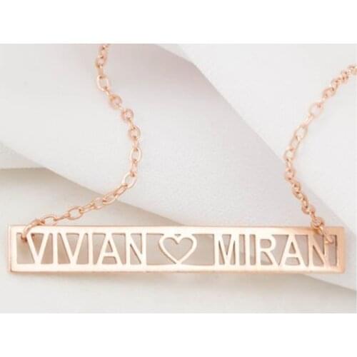 Customized personalized name necklace for women Roman numerals Minimalism Cut Out Bar heart necklace nameplate jewelry Collier