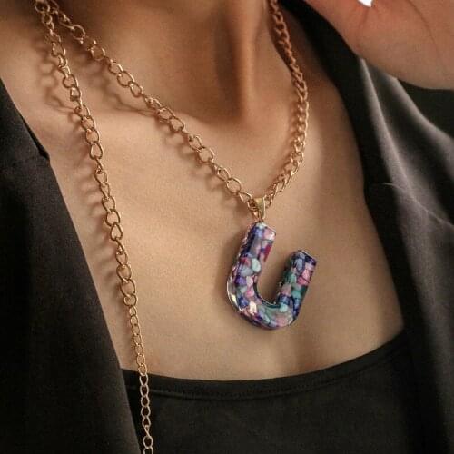 Ins European and American popular creative color letter pendant stone resin 26 English letters Fashion Necklace