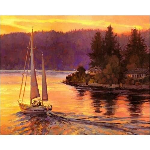 Sailboat Paint By Numbers for Adults Beginner on Wrinkle-Free Canvas Paintworks for Home Decor(Without Frame),20x16 Inch