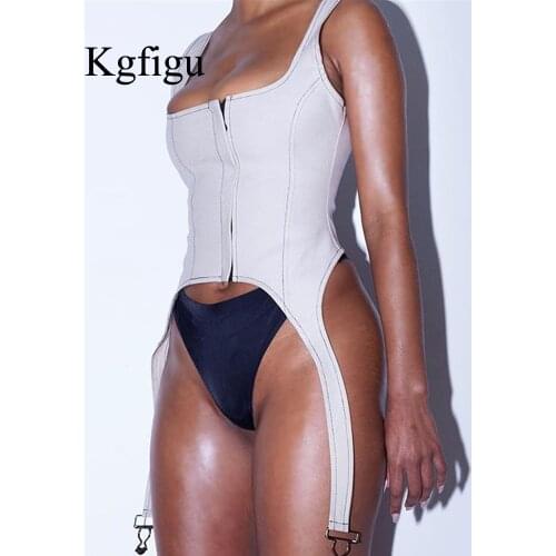 KGFIGU Demin 2019 Hot Sale Square Neck Cropped Feminino Casual White For Womenbustier Sleeveless Corset Top Women Sexy
