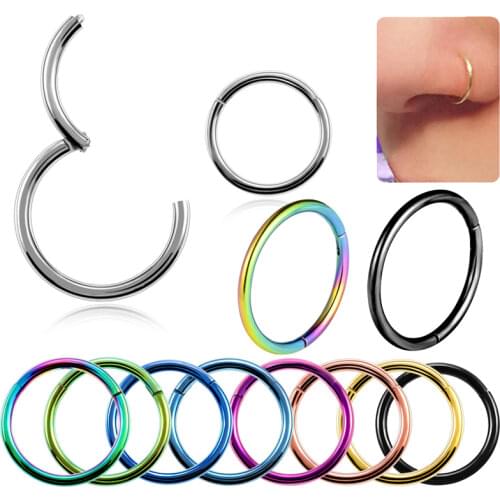 1Pcs Titanium Hinged Segment Nose Ring Ear Cartilage Tragus Helix Lip Piercing Nose Rings Studs Rainbow Gold Black Punk Jewelry