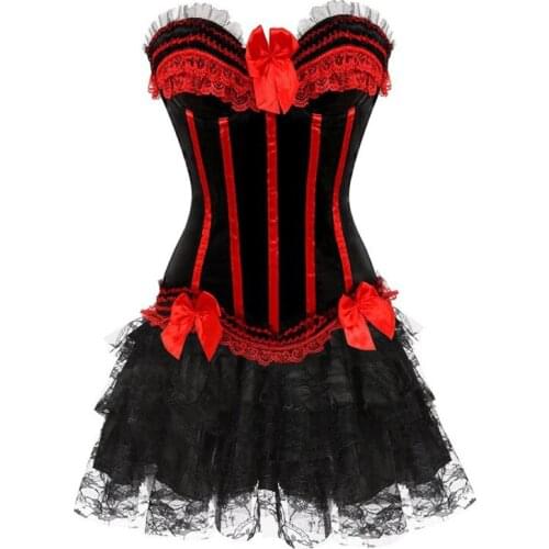 Burlesque corset bustier skirt gothic lace up gothic victorian corset overbust lace dress vintage sexy exotic korsett plus size