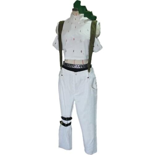 JoJos Bizarre Adventure Rohan Kishibe Cosplay Costume white T-shirt with belt and hair accessory
