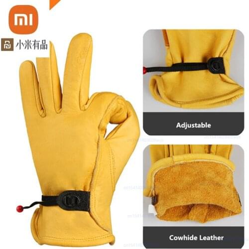 Xiaomi Leather Working Gloves Men Women Elastic Wrist Tough Cowhide Working Gloves for Gardening/Motorcycle Safe Work Glove