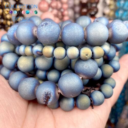 Natural Stone Light Blue Druzy Agates Loose Spacer Round For Jewelry Making 6-12MM DIY Bracelet Accessories Wholesale