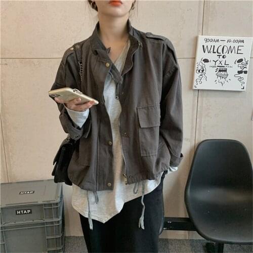 Women Spring Autumn Student Casual Short Drawstring Jacket Lady Chic Korean Loose Coat Female Oversized harajuku Outwear Tops