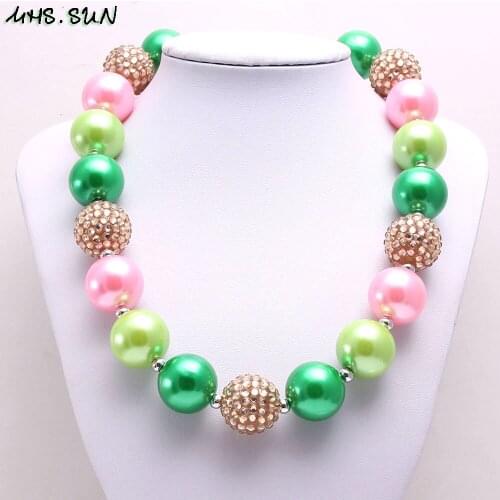MHS.SUN Christmas Girl Chunky Bubblegum Necklace Fashion Pearl Beaded Necklace 1PC Handmade Chain Necklace Jewelry Gift