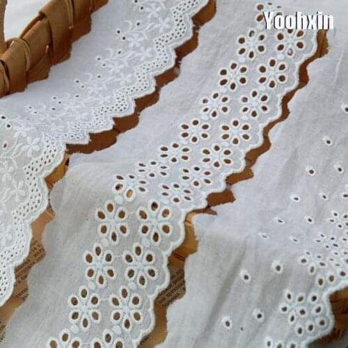 Fashion white cotton Embroidery flower lace fabric trim ribbon DIY sewing applique collar guipure wedding New Year 2021 decor