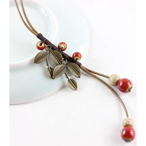 Fashion Ceramic Leaf Pendant Necklaces For Women Jewelry Long Rope Handmade DIY Necklace Accessories