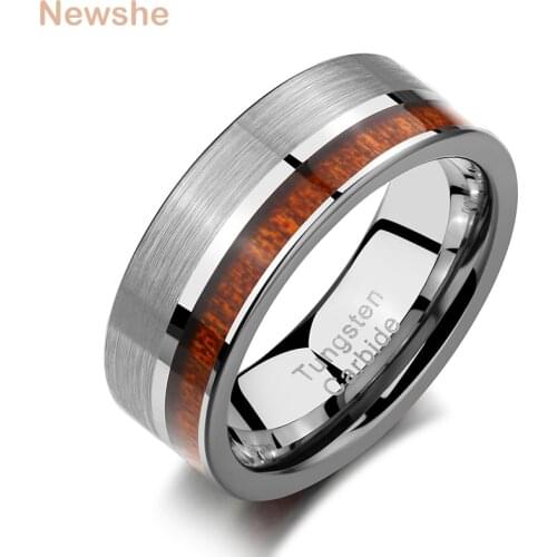 Newshe Tungsten Carbide Male Rings Wood Color Wedding Band For Men Brushed Ring Fashion Jewelry TRX072