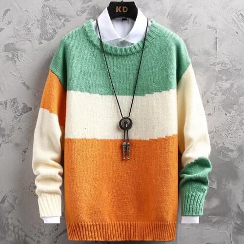 Fashion Pull Homme Winter Thick Warm Patchwork Sweater Men Harajuku Mens Christmas Sweaters Round Neck 2021 New Male Pullovers