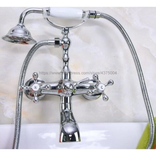 Wall Mounted Bathtub Faucet Double Handle Polished Chrome Mixer Tap Bath Shower Faucets With Hand Shower Nna188