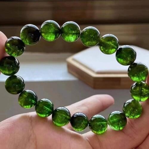 11mm Genuine Natural Green Tourmaline Quartz Bracelet Clear Round Beads Rare Women Men Fashion Stone From Brazil AAAAAA
