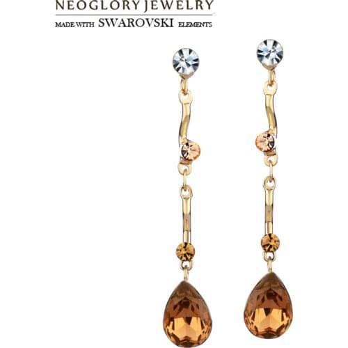Neoglory Austria Crystal & Auden Rhinestone Long Drop Earrings Water Drop Style Jewelry Romantic Trendy Lady Holiday Gift