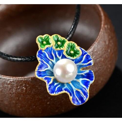 925 sterling silver cloisonne crafts enamel lotus leaf pendant