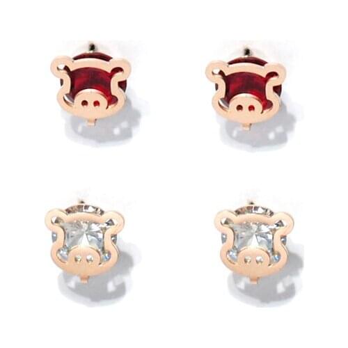 YUN RUO New Arrival Fashion Crystal Pig Stud Earring Rose Gold Color Woman Girl Birthday Gift Titanium Steel Jewelry Never Fade