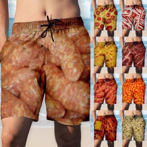 40# 3d Printed Summer Board Shorts Mens Food Realistic Shorts Beach Swim Oversizeed Funny Pattern Shorts Drawstring Bermudas