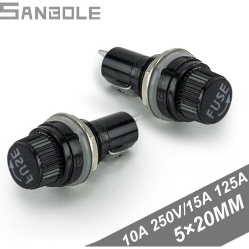 5*20mm Glass Tube Fuse Holer Black Fuse for insurance Panel Mount 15A/125V 10A/250V (10PCS)