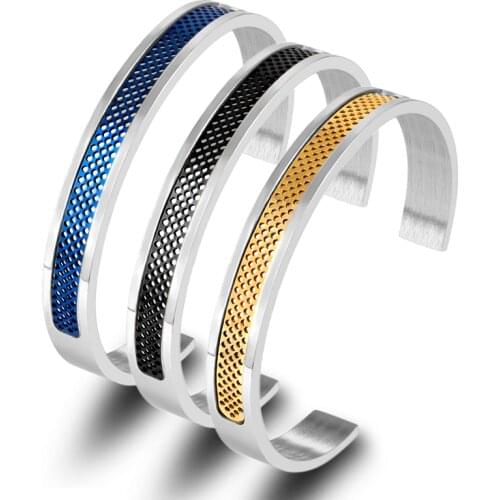 Titanium Steel Mesh Metal Cuff Bracelets for Men Punk Black Bracelets Round Geometry Pulseras Hiphop Rock Jewelry