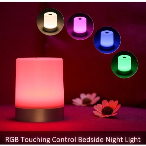 USB Night Light Dimmable Warm White & RGB Touching Control Bedside Table Desk Lamps for Bedroom Living Room Portable