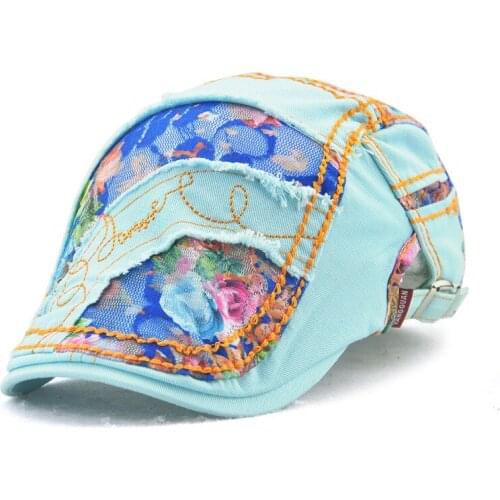 Fashion Ethnic Style Flower Women Berets Lady Visor Sun Hat Patchwork for Spring Summer