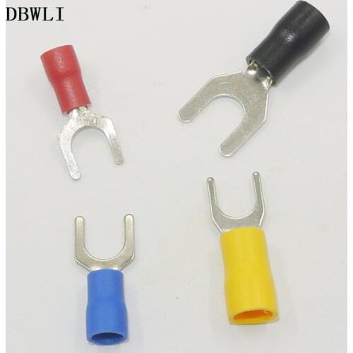 50PCs #6 22-16/16-14/12-10 AWG Pre-Insulating Fork Spade Cable Wire Connector Furcate Fork Spade Crimp Terminals