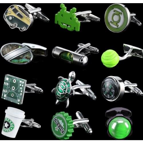 WN Summer new punk style fashion mens Zircon printed circuit board tortoise level compass beer cover coffee cup green Cufflinks