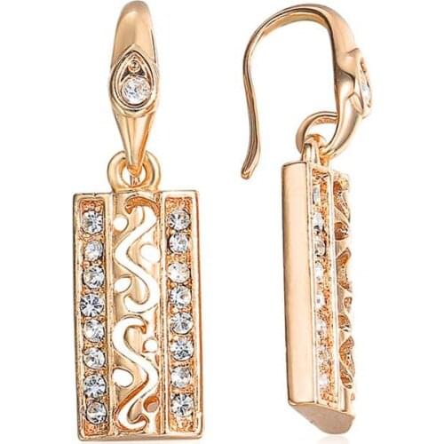 Cut Out Retangle Paved Clear Cubic Zirconia Earrings For Women 585 Rose Gold Dangle Earring Fashion Jewelry Accessories KGE89