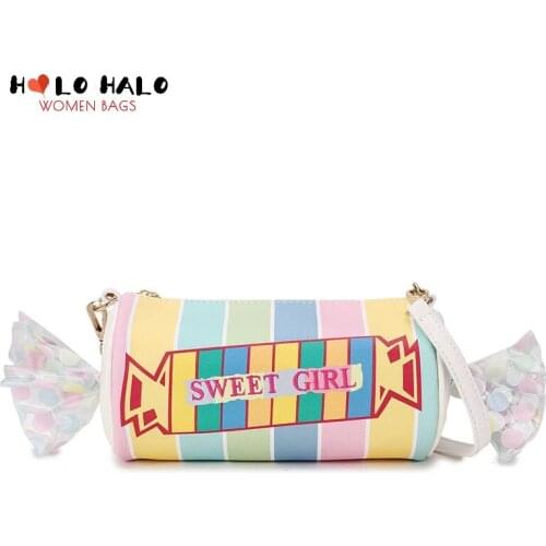 Sweet Candy Design Embroidered Letters Color Stripe Pu Ladies Clutch Bag Shoulder Bag Casual Totes Crossbody Mini Messenger Bag