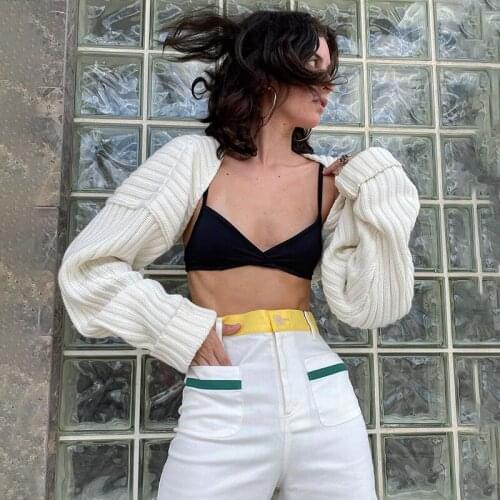 Women Ultra-short Knitted Sweater Cardigan Sexy Style Simple Solid Color Crop Tops Loose Version Clothing for Spring Autumn