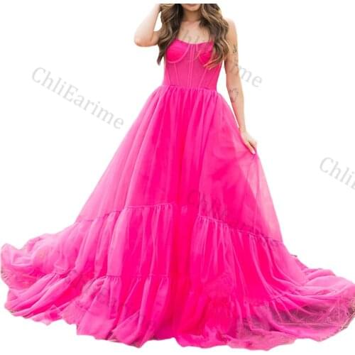 Womens Tulle Dress Elegant Long Tailing Thin Shoulder Straps Sleeveless Multilayer Corset Corset Dress