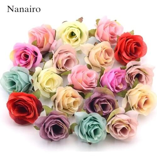 100pcs Mini Silk Artificial Rose Flower Head For Wedding Decoration Scrapbooking DIY Wreath Crafts Home Accessories Fake flowers