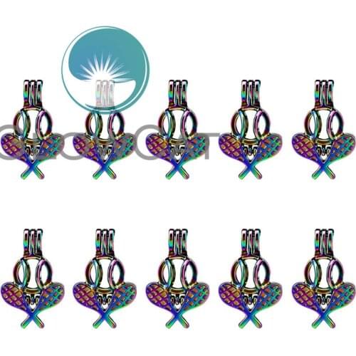 10x C596 Rainbow Sports Tennis Ball Stone Beads Cage Jewelry Making Perfume Essential Oil Diffuser Pearl Cage Locket Pendant