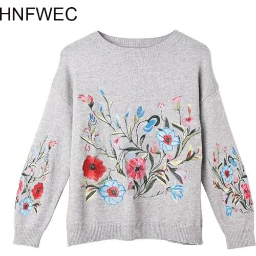 2020 Korean Autumn Winter fashion new solid color round collar full sleeve loose embroidered sweater women K296
