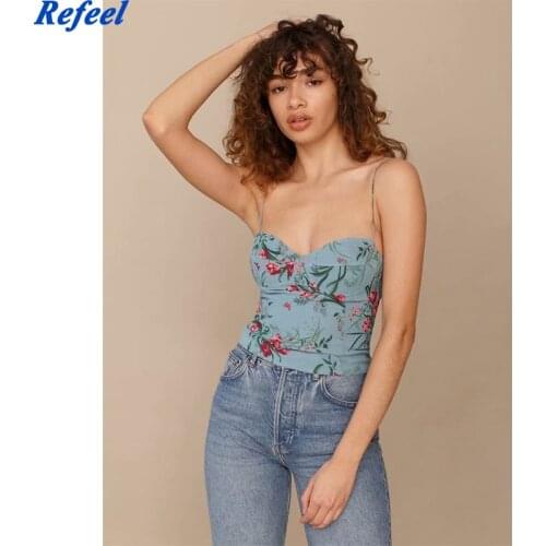 2021 Retro Green Blue Flower Print womens Vest suspender sexy Italian style suspender for women
