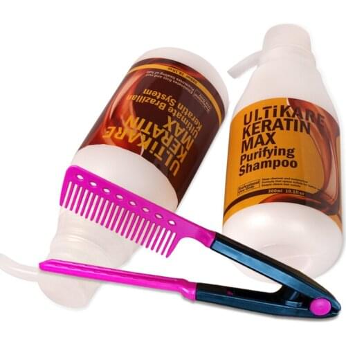 300ml 5% Formalin Brazilian Keratin Treatment+300ml Purifying Shampoo Straighten Normal Cruly Hair+Free Red Comb