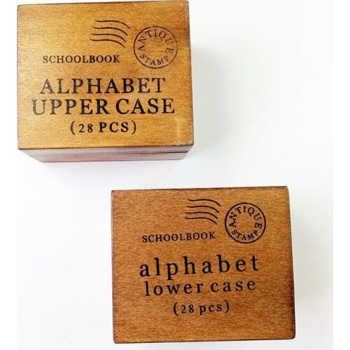 4sets/lot retro DIY Multi Purpose Alphabet Letter 2 design Schoolbook Stamp Set Wood Rubber Stamps Set Wooden Box wholesale