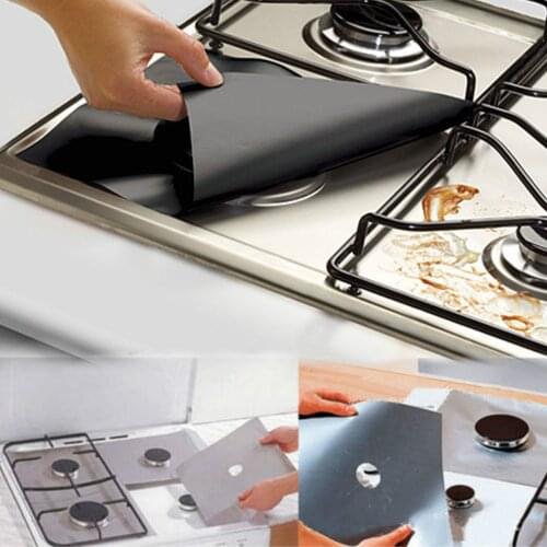 4pcs Reusable Aluminum Foil Mat Gas Stove Protectors Cover/Liner Non Stick Silicone Dishwasher Kitchen Accessories