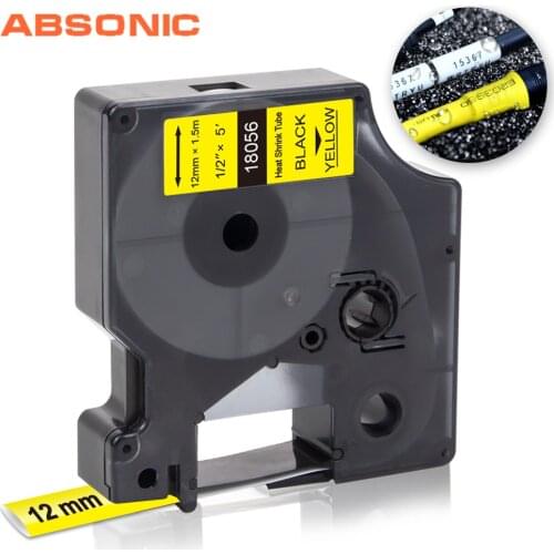 Absonic Compatible Dymo Heat Shrink Cable Label Tubes Compatible for Rhino 18056 Black on Yellow for Rhino 4200 5000 Label Maker