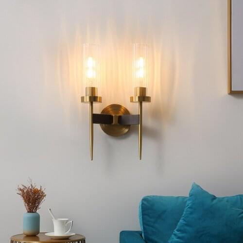 American Copper Wall Lamps Living Room Wall Sconce Bedroom Bedside Lamp Modern led Wall Light Bathroom Light Simple Stairs Light