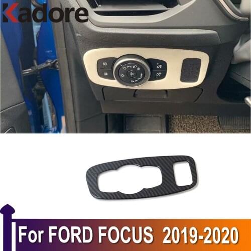 ABS Carbon Fiber Car Headlight Head Lamp Switch Decoration Cover Trim Inner Interior Accessories For Ford Focus 2019 2020
