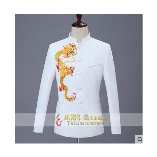 Dragon blazer men formal dress latest coat pant designs marriage suit men Chinese tunic suit wedding suits for mens white