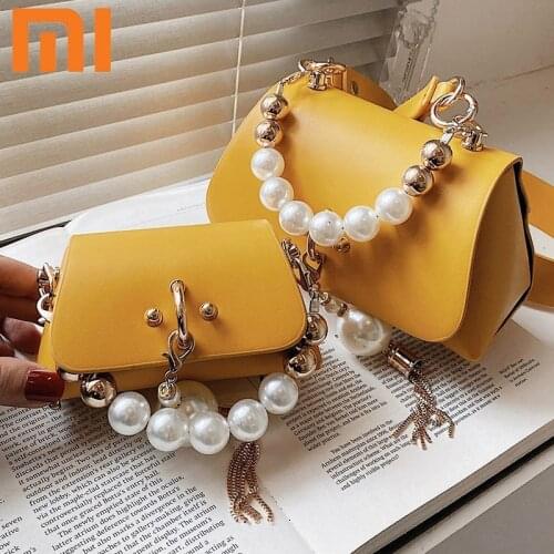 Brand Designer PU Leather Crossbody Bags For Women 2021 Fashion Flap Shoulder Bag Lady Vintage Pearl Small Handbags Hobos