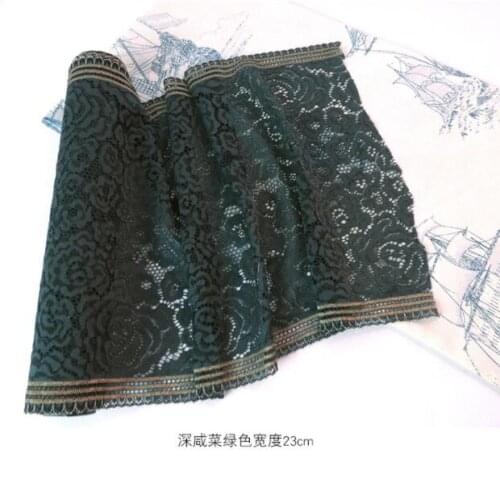 1 Meter High End Stretch Lace Trim For DIY Clothing Accessories Sewing Applique French Deep Green Elastic Lace Fabric Trim 23cm