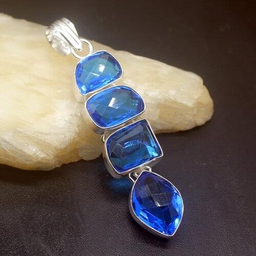 Gemstonefactory Jewelry Big Promotion Single Unique 925 Silver Shiny Multi Blue Topaz Lady Women Necklace Pendant 20210199